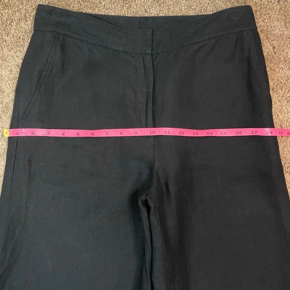 Eileen Fisher Black Flat Front High-Rise Wide Leg Ankle Crop Linen Pants Small - Picture 12 of 16